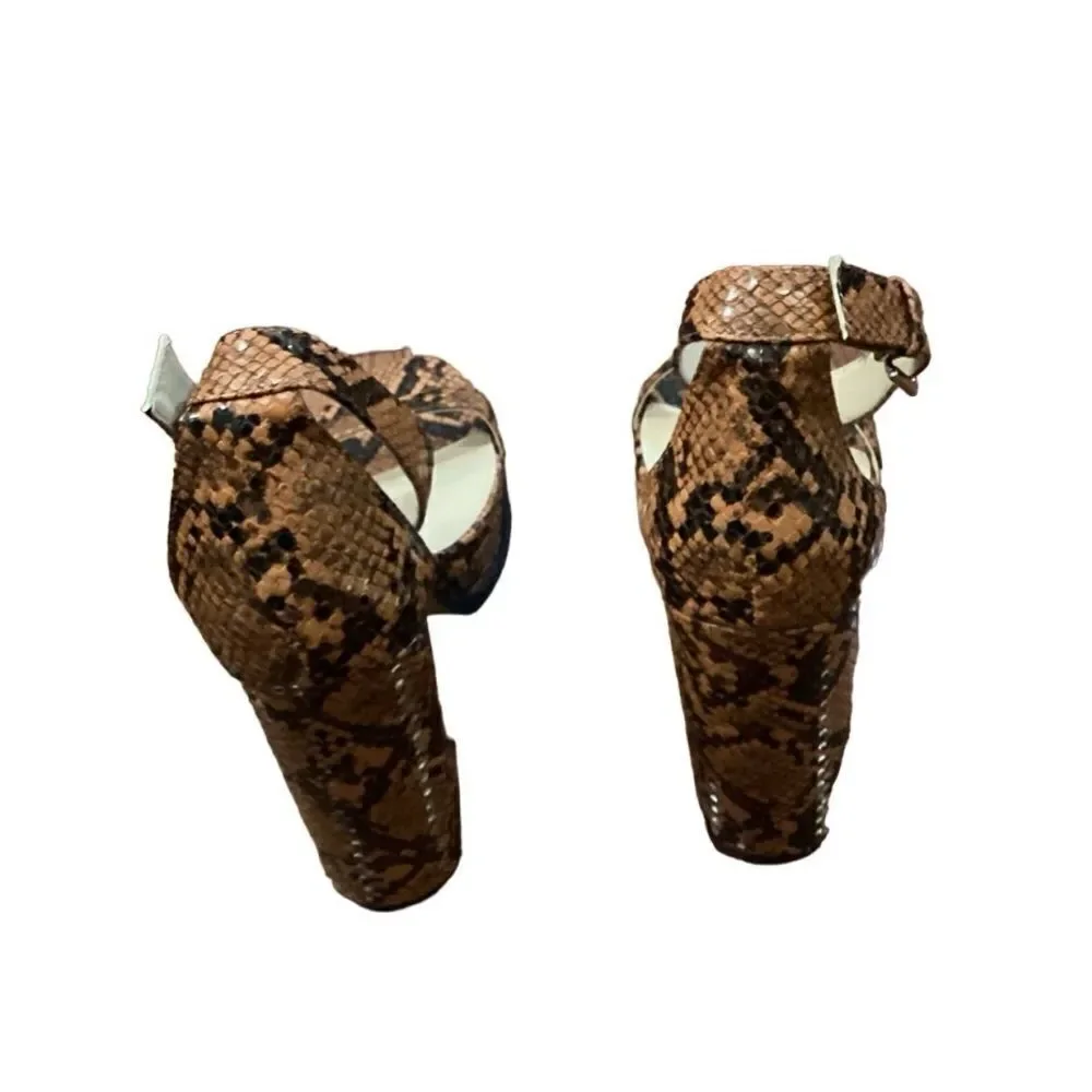 New Public Desire Snakeskin Print Ankle Platform Heels Sz 7